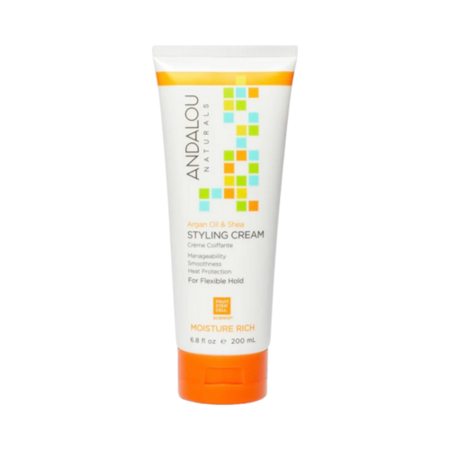 Andalou Naturals Argan Oil and Shea Moisture Rich Styling Cream on white background