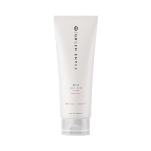 Green Envee Bliss Hand + Body Lotion on white background