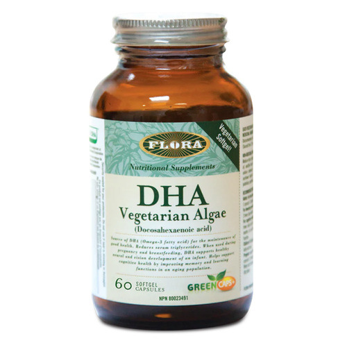 Flora DHA Vegetarian Algae, 60 capsules Flora DHA Vegetarian Algae on white background