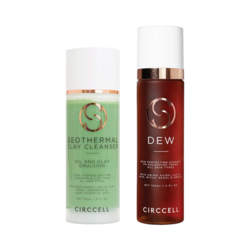 Geothermal Clay Cleanser and Dew Perfector on white background