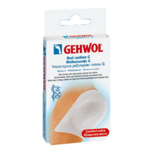 Gehwol Heel Cushion G-Polymer (M), 2 pieces Gehwol Heel Cushion G-Polymer (L) on white background