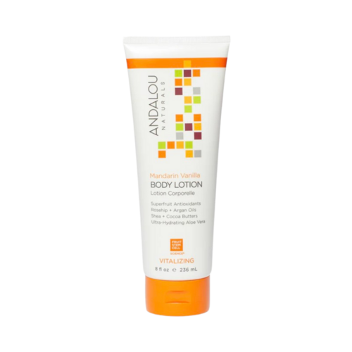 Andalou Naturals Mandarin Vanilla Vitalizing Body Lotion on white background
