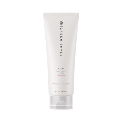 Green Envee Relax Hand + Body Lotion on white background