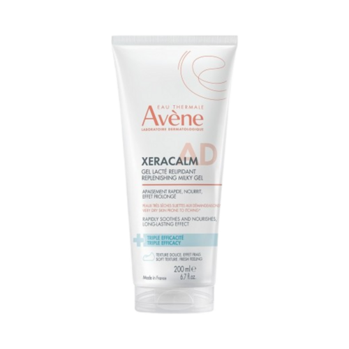 Avene XeraCalm A.D Replenishing Milky Gel on white background